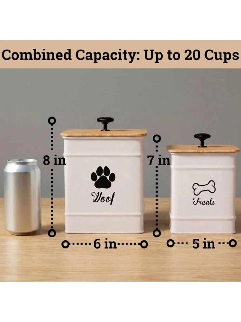 Airtight Dog Treat Container Set of 2 - Durable Metal, Easy Open, Fits 20 Cups